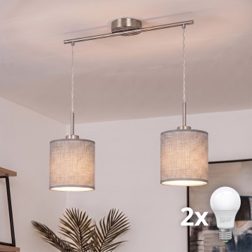 Brilagi - LED-pendel på wire NUBILA 2xE27/60W/230V grå