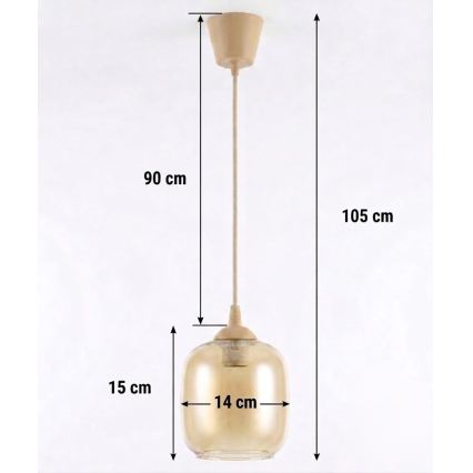 Brilagi - LED-pendel med wireophæng RETRO GLASS 1xE27/60W/230V Ø 14 cm beige/røget brun