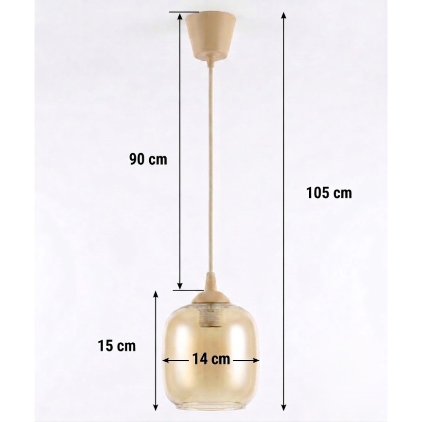 Brilagi - LED-pendel med wireophæng RETRO GLASS 1xE27/60W/230V Ø 14 cm beige/røget brun
