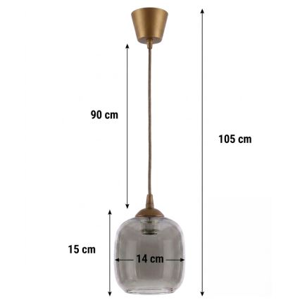 Brilagi - LED-pendel på ledning RETRO GLASS 1xE27/60W/230V Ø 14 cm brun/røget grå