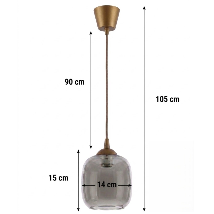 Brilagi - LED-pendel på ledning RETRO GLASS 1xE27/60W/230V Ø 14 cm brun/røget grå