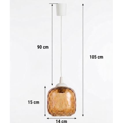 Brilagi - LED-pendel på kabel RETRO GLASS 1xE27/60W/230V Ø 14 cm hvid/røget brun