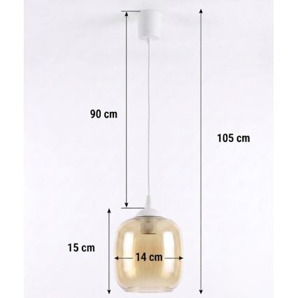 Brilagi - LED-pendel på wire RETRO GLASS 1xE27/60W/230V Ø 14 cm hvid/røgbrun