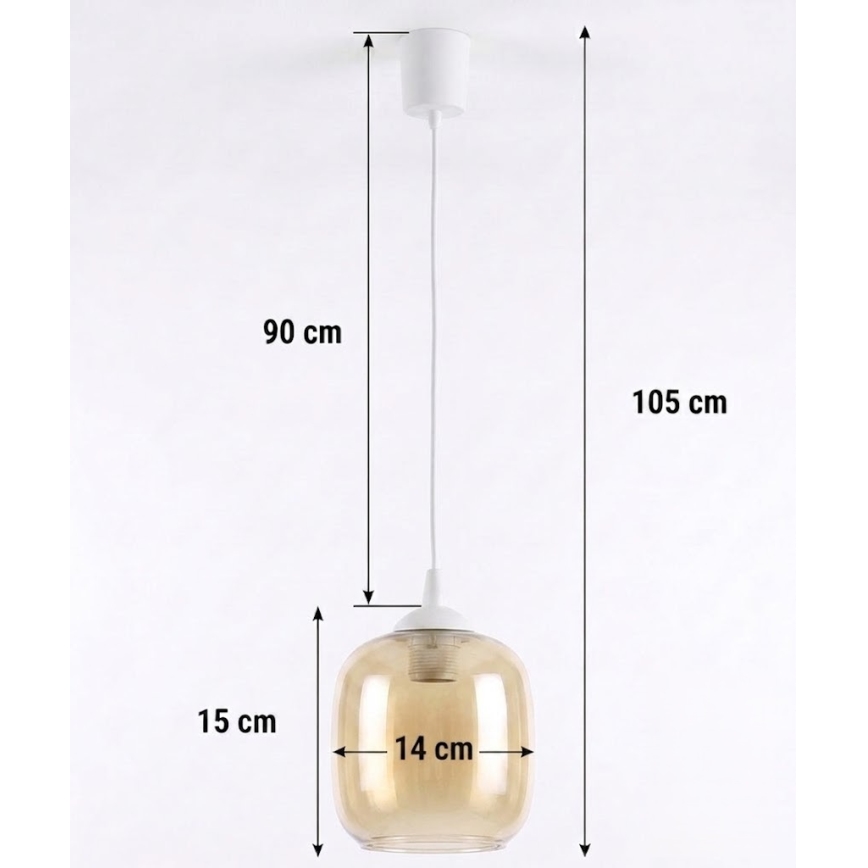Brilagi - LED-pendel på wire RETRO GLASS 1xE27/60W/230V Ø 14 cm hvid/røgbrun