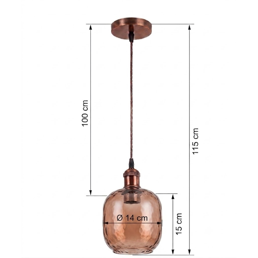 BRILAGI - LED-pendel på ledning RETRO GLASS 1xE27/60W/230V Ø 14 cm kobber/røget brun