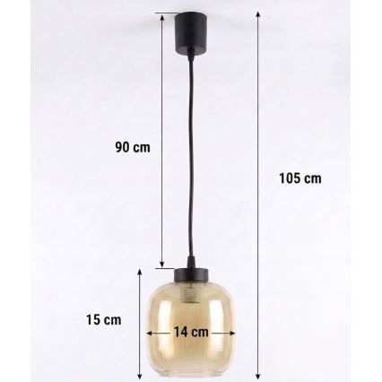 Brilagi - LED-pendel på ledning RETRO GLASS 1xE27/60W/230V Ø 14 cm sort/røget brun