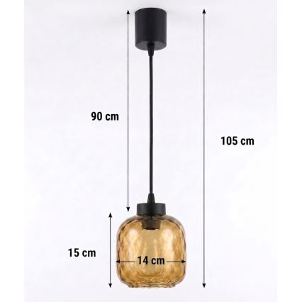 Brilagi - LED-pendel på ledning RETRO GLASS 1xE27/60W/230V Ø 14 cm sort/røget brun