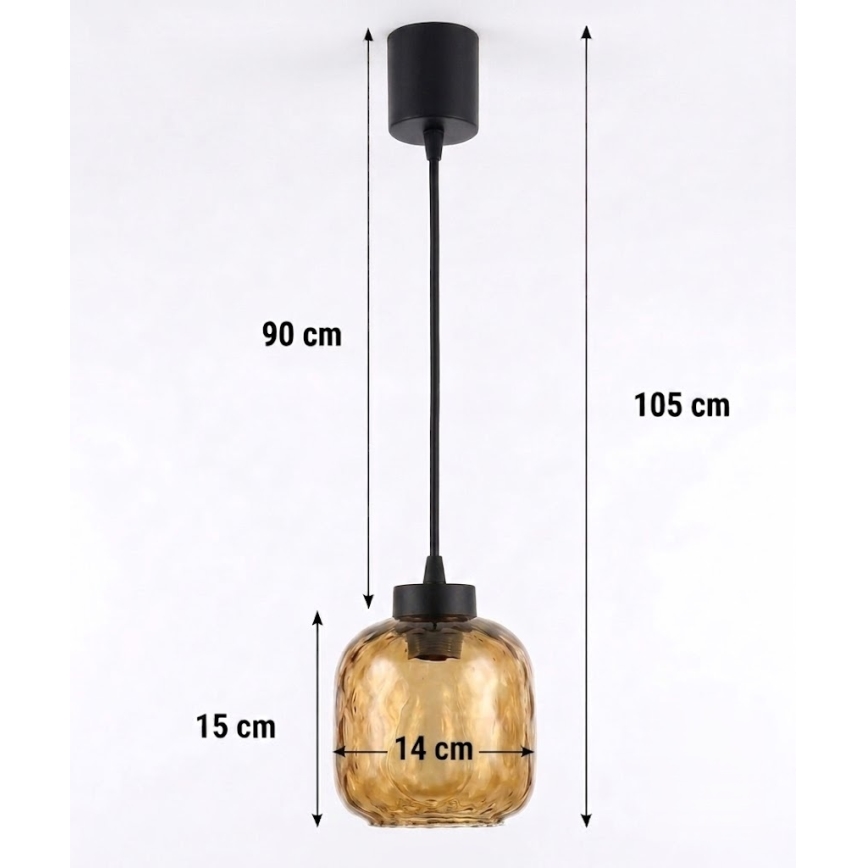 Brilagi - LED-pendel på ledning RETRO GLASS 1xE27/60W/230V Ø 14 cm sort/røget brun