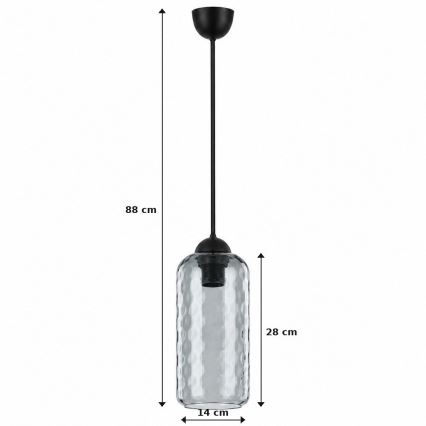 BRILAGI - LED-pendel på wire RETRO GLASS 1xE27/60W/230V Ø 14 cm sort/røget grå