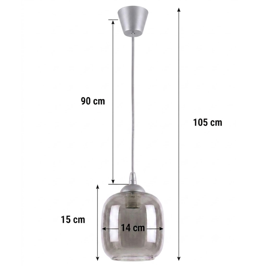 Brilagi - LED-pendel på ledning RETRO GLASS 1xE27/60W/230V Ø 14 cm sølv/røggrå