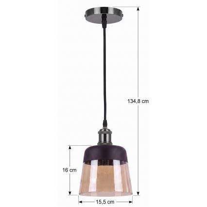 BRILAGI - LED pendel på wire RETRO GLASS 1xE27/60W/230V Ø 15,5 cm sort/røget beige