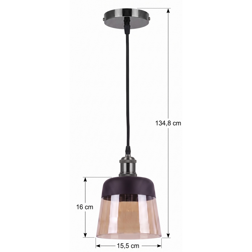 BRILAGI - LED pendel på wire RETRO GLASS 1xE27/60W/230V Ø 15,5 cm sort/røget beige