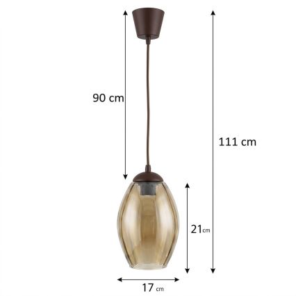 Brilagi - LED-pendel på kabel RETRO GLASS 1xE27/60W/230V Ø 17 cm brun/røget beige