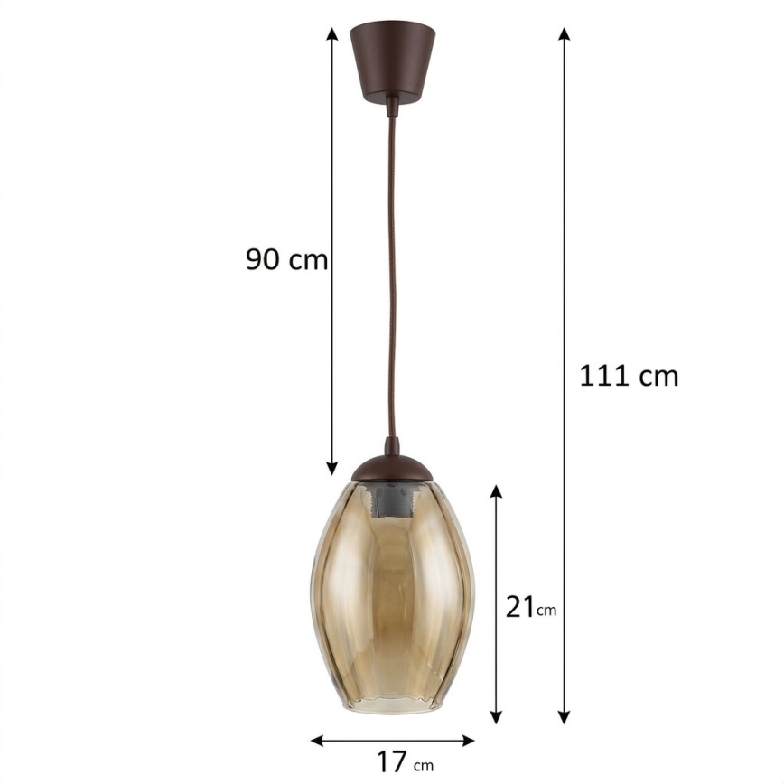 Brilagi - LED-pendel på kabel RETRO GLASS 1xE27/60W/230V Ø 17 cm brun/røget beige