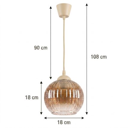 Brilagi - LED-pendel på ledning RETRO GLASS 1xE27/60W/230V Ø 18 cm beige/røget brun