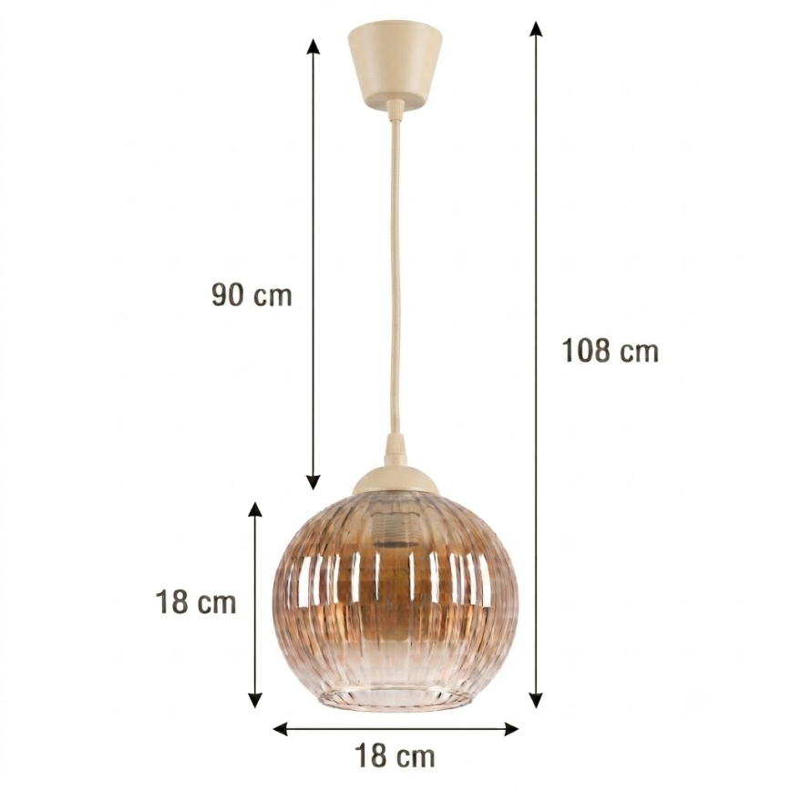 Brilagi - LED-pendel på ledning RETRO GLASS 1xE27/60W/230V Ø 18 cm beige/røget brun