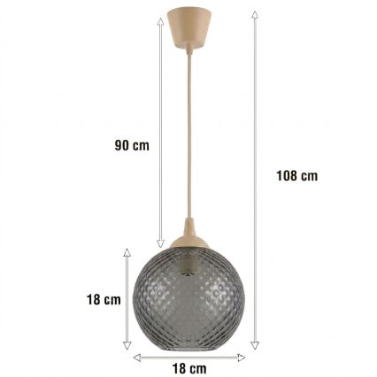 Brilagi - LED-pendel på kabel RETRO GLASS 1xE27/60W/230V Ø 18 cm beige/røggrå