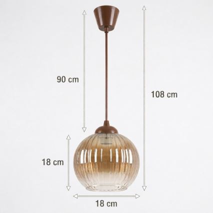 Brilagi - LED-pendel på kabel RETRO GLASS 1xE27/60W/230V Ø 18 cm brun/røget brun