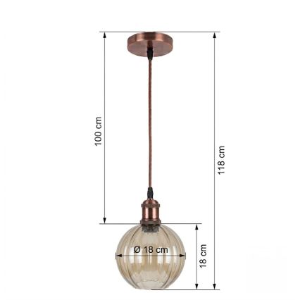 BRILAGI - LED-pendel på kabel RETRO GLASS 1xE27/60W/230V Ø 18 cm kobber/røgbrun