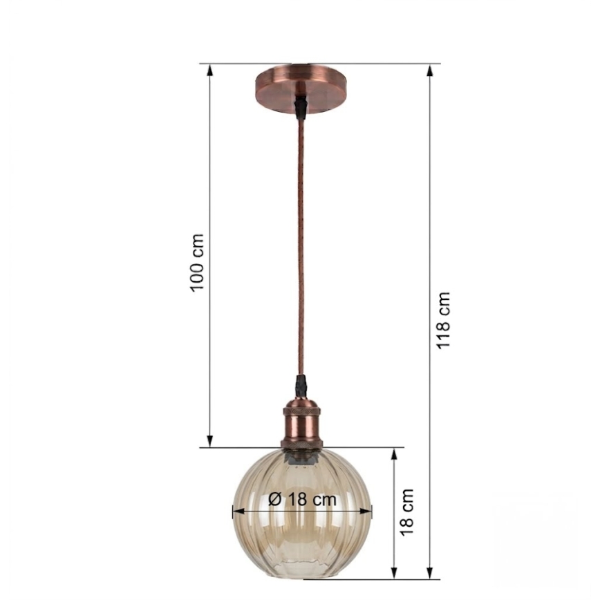 BRILAGI - LED-pendel på kabel RETRO GLASS 1xE27/60W/230V Ø 18 cm kobber/røgbrun