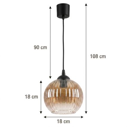 Brilagi - LED-pendel med wireophæng RETRO GLASS 1xE27/60W/230V Ø 18 cm sort/røget brun