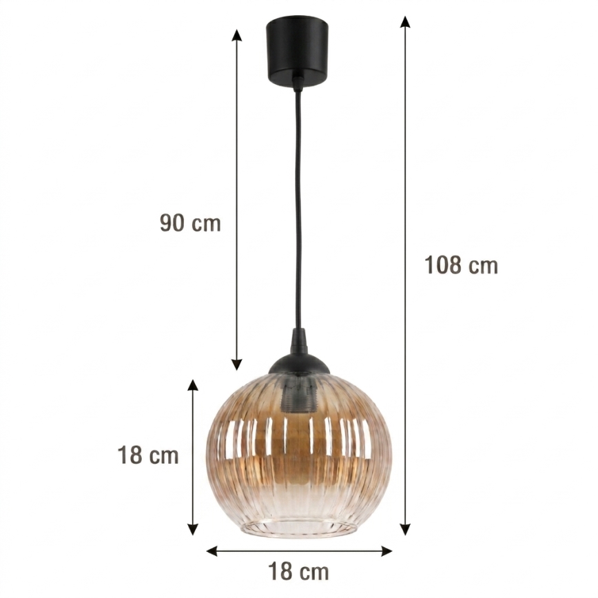 Brilagi - LED-pendel med wireophæng RETRO GLASS 1xE27/60W/230V Ø 18 cm sort/røget brun