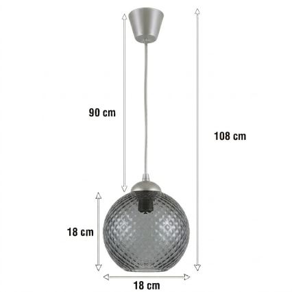 Brilagi - LED-pendel på wire RETRO GLASS 1xE27/60W/230V Ø 18 cm sølv/røggrå