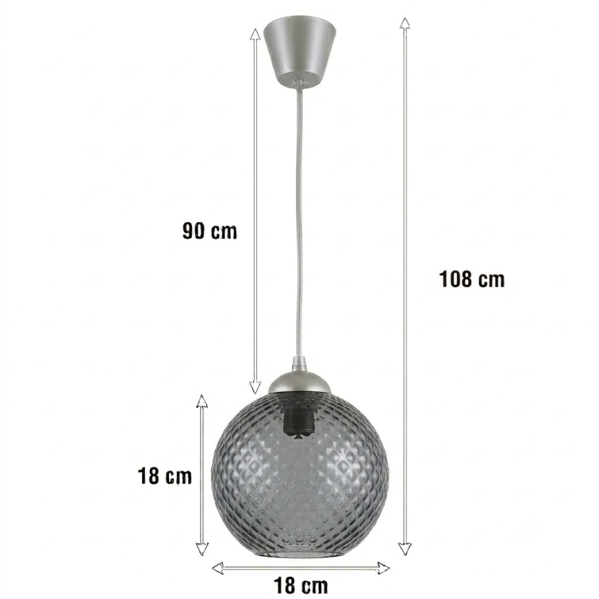 Brilagi - LED-pendel på wire RETRO GLASS 1xE27/60W/230V Ø 18 cm sølv/røggrå
