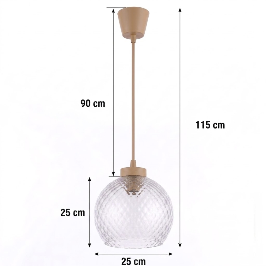 Brilagi - LED-pendel på wire RETRO GLASS 1xE27/60W/230V Ø 25 cm beige/røggrå