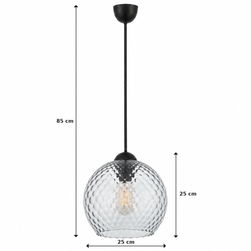 BRILAGI - LED-pendel med wire RETRO GLASS 1xE27/60W/230V Ø 25 cm sort/røget grå