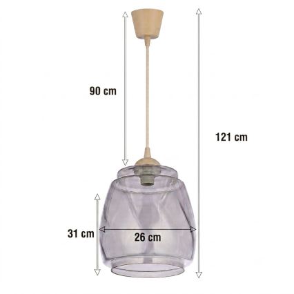Brilagi - LED-pendel med kabel RETRO GLASS 1xE27/60W/230V Ø 26 cm beige/røggrå