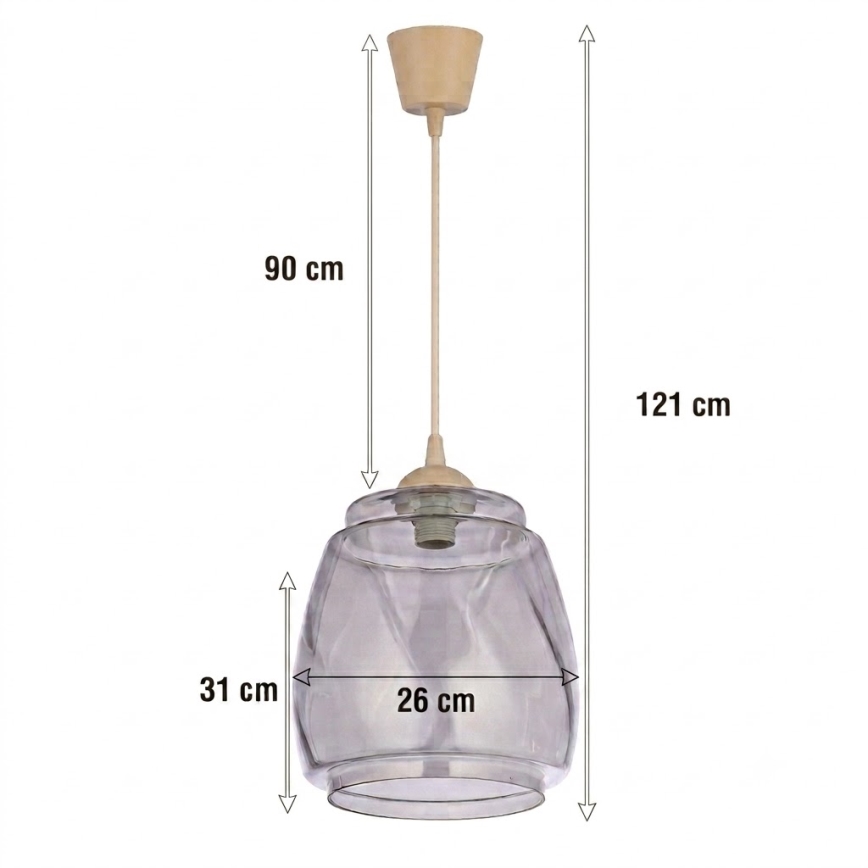 Brilagi - LED-pendel med kabel RETRO GLASS 1xE27/60W/230V Ø 26 cm beige/røggrå