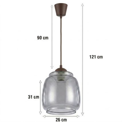 Brilagi - LED-pendel på wire RETRO GLASS 1xE27/60W/230V Ø 26 cm brun/røggrå