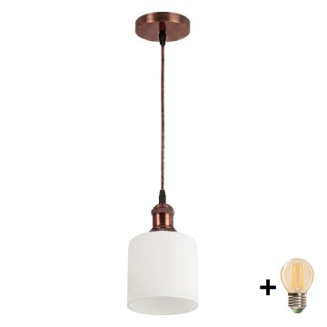 Brilagi - LED-pendel på wire RETRO GLAS 1xE27/60W/230V Ø 13 cm kobber/hvid
