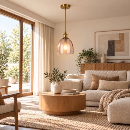 BRILAGI - LED-pendel på wire RETRO GLASS 1xE27/60W/230V Ø 17 cm guld/røgfarvet beige