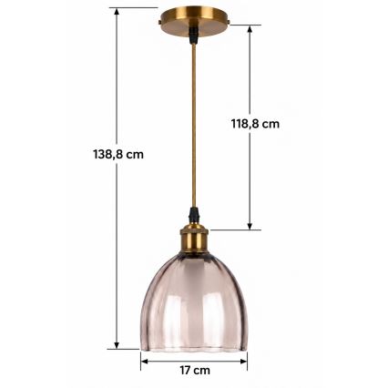BRILAGI - LED-pendel på wire RETRO GLASS 1xE27/60W/230V Ø 17 cm guld/røgfarvet beige