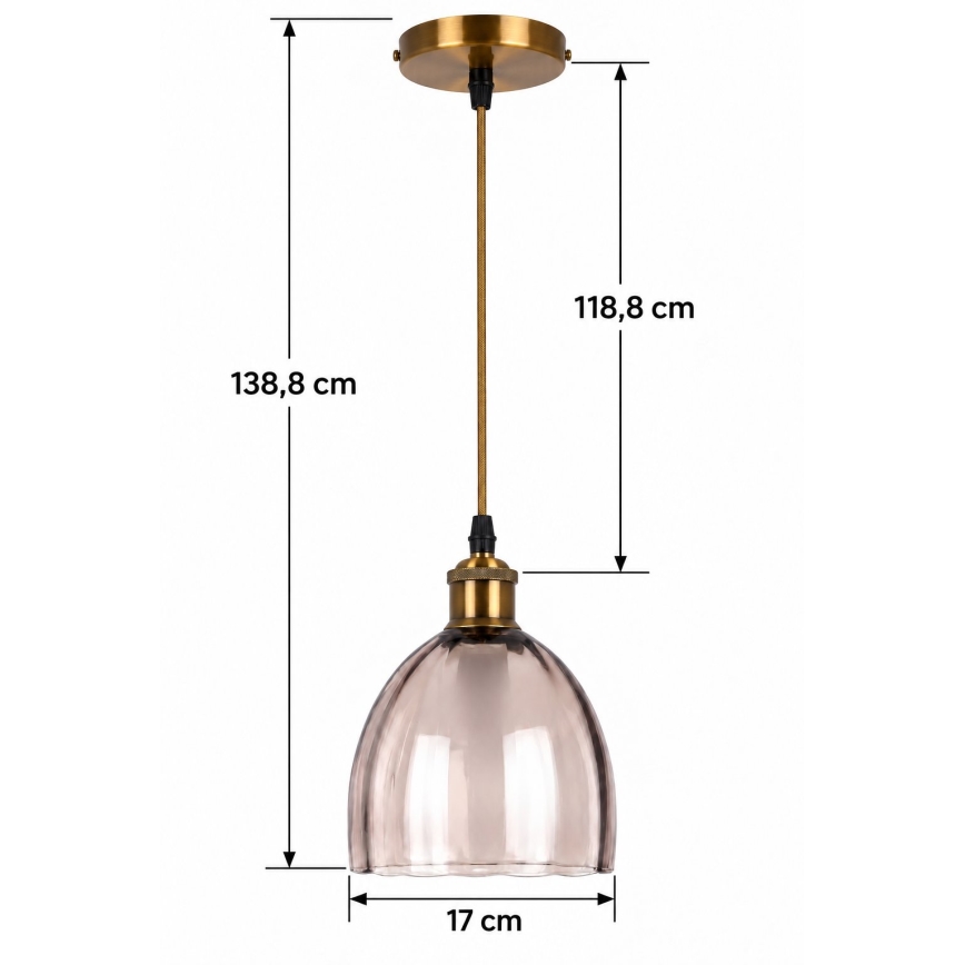 BRILAGI - LED-pendel på wire RETRO GLASS 1xE27/60W/230V Ø 17 cm guld/røgfarvet beige