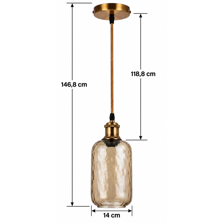 BRILAGI - LED-pendel på wire RETRO GLASS 1xE27/60W/230V Ø 14 cm guld/røget brun