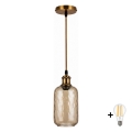 BRILAGI - LED-pendel på wire RETRO GLASS 1xE27/60W/230V Ø 14 cm guld/røget brun