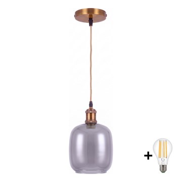 BRILAGI - LED-pendel på wire RETRO GLASS 1xE27/60W/230V Ø 14 cm guld/røggrå