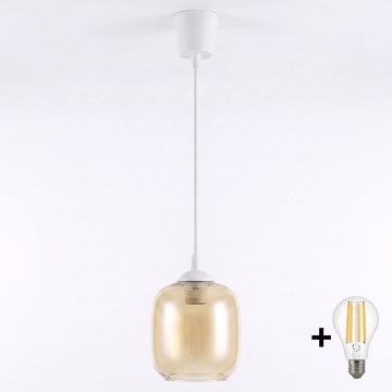 Brilagi - LED-pendel på wire RETRO GLASS 1xE27/60W/230V Ø 14 cm hvid/røgbrun