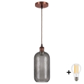 Brilagi - LED-pendel på wire RETRO GLASS 1xE27/60W/230V Ø 14 cm kobber/røggrå