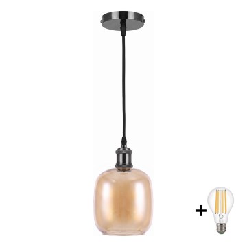 BRILAGI - LED-pendel på wire RETRO GLASS 1xE27/60W/230V Ø 14 cm sort/røget brun