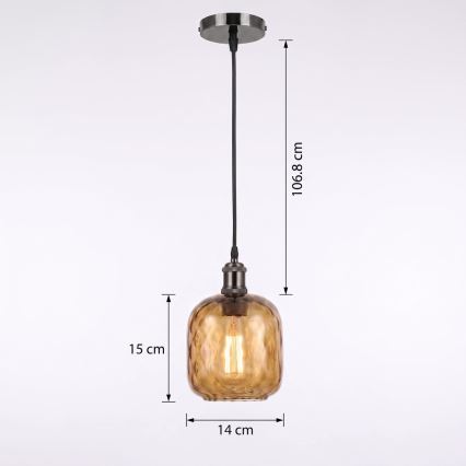 BRILAGI - LED pendel på ledning RETRO GLASS 1xE27/60W/230V Ø 14 cm sort/røget brun