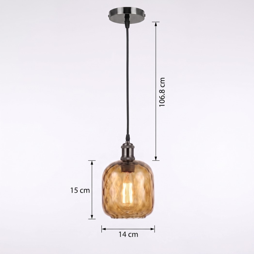 BRILAGI - LED pendel på ledning RETRO GLASS 1xE27/60W/230V Ø 14 cm sort/røget brun