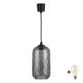 BRILAGI - LED-pendel på wire RETRO GLASS 1xE27/60W/230V Ø 14 cm sort/røget grå