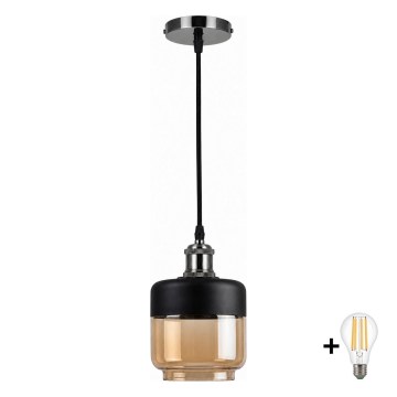 BRILAGI - LED-pendel på wire RETRO GLASS 1xE27/60W/230V Ø 14 cm sort/røgfarvet beige
