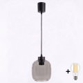 Brilagi - LED-pendel på wire RETRO GLASS 1xE27/60W/230V Ø 14 cm sort/røggrå