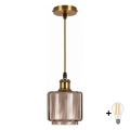 BRILAGI - LED-pendel på wire RETRO GLASS 1xE27/60W/230V Ø 15 cm guld/røget beige