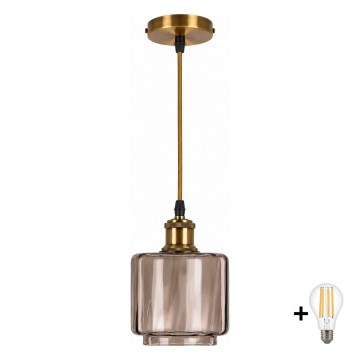 BRILAGI - LED-pendel på wire RETRO GLASS 1xE27/60W/230V Ø 15 cm guld/røget beige